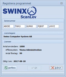 Registrering licensnyckel