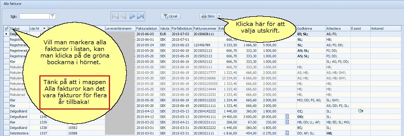 Utskrift flera fakturor