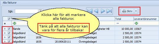 Arbetsgång utskrift-flera fakturor alla