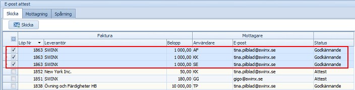 Specialfunktioner E-postattest-skicka användare lista