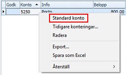 Arbetsgång bearbeta-kontera standardkonto