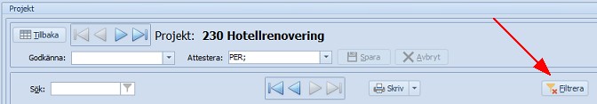 Specialfunktioner projekt-Filtreraknapp
