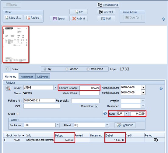 Periodisera faktura i annan valuta, steg 1 ny