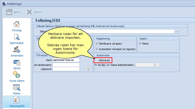 Tolkning Autoinvoice