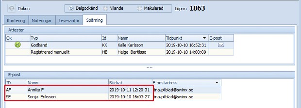 Specialfunktioner E-postattest-spårning lista jämf fakt