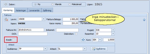 Specialfunktioner Kredit-registrera kreditruta