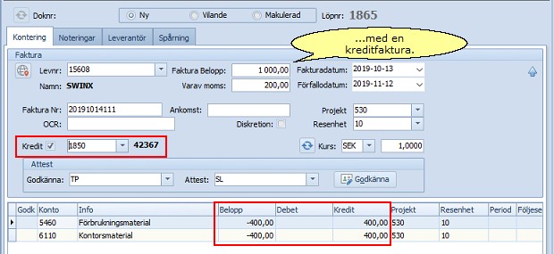 Specialfunktioner Kredit-kreditfaktura exempel