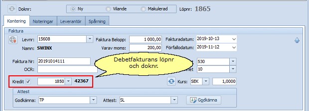 Specialfunktioner Kredit-kopplad faktura